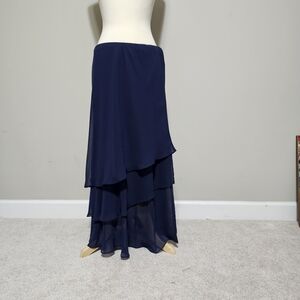 Jeanne Alexander Navy Blue Chiffon Tiered Ruffle Maxi Skirt Size L